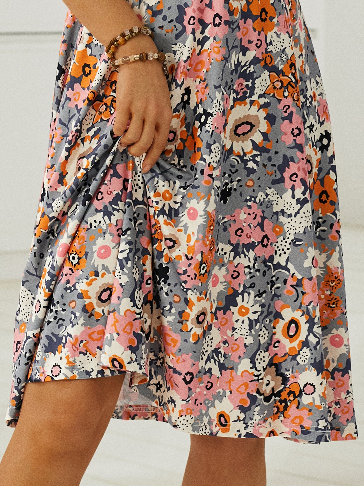 Floral Casual Regular Ajuste Manga Corta Tejer Vestido