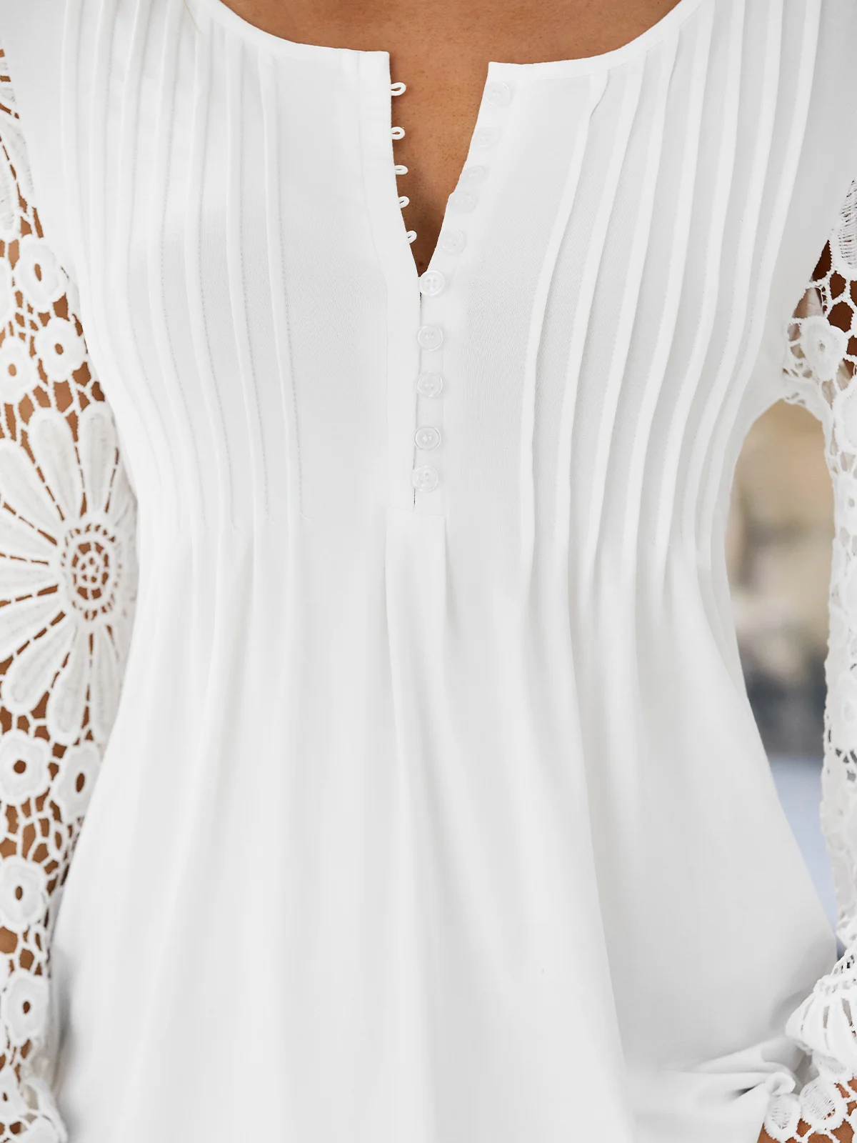 Casual Elegante Verano Mujer Blanco Encaje Camisa