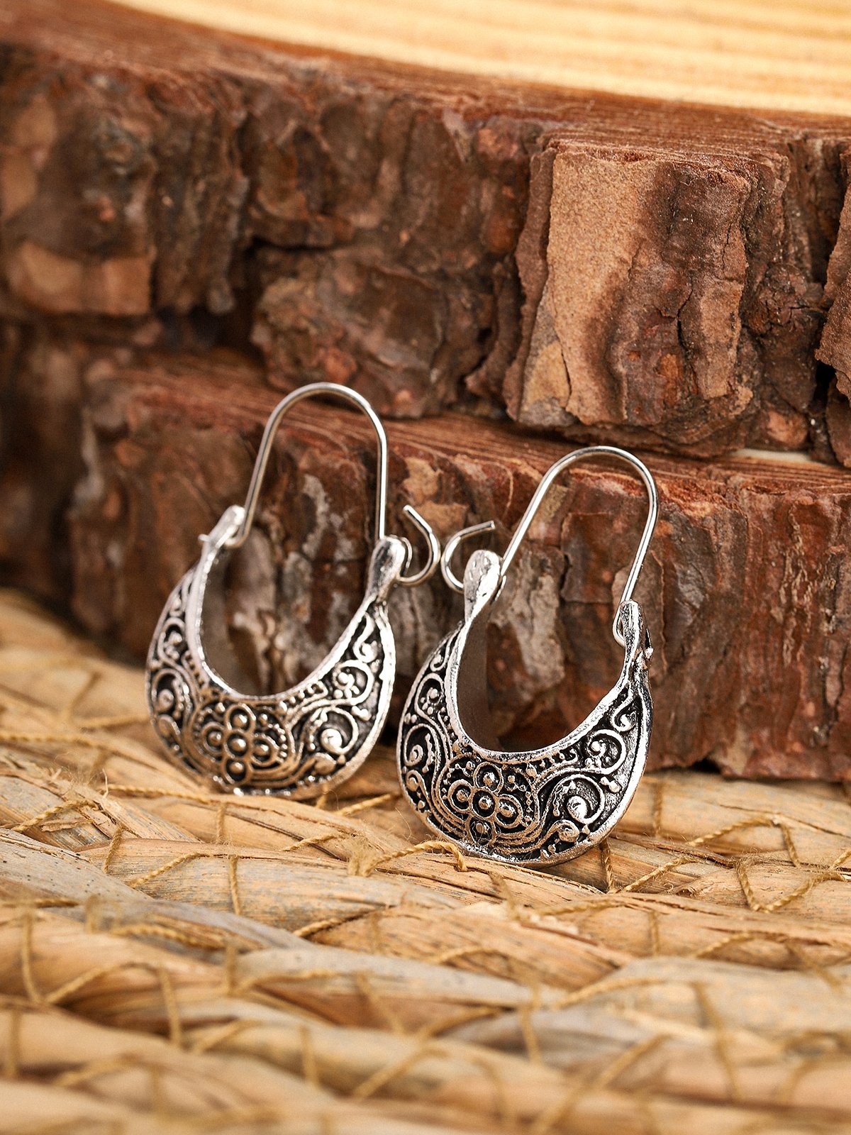 Mujer Plata Retro Tribal Vacaciones Aretes