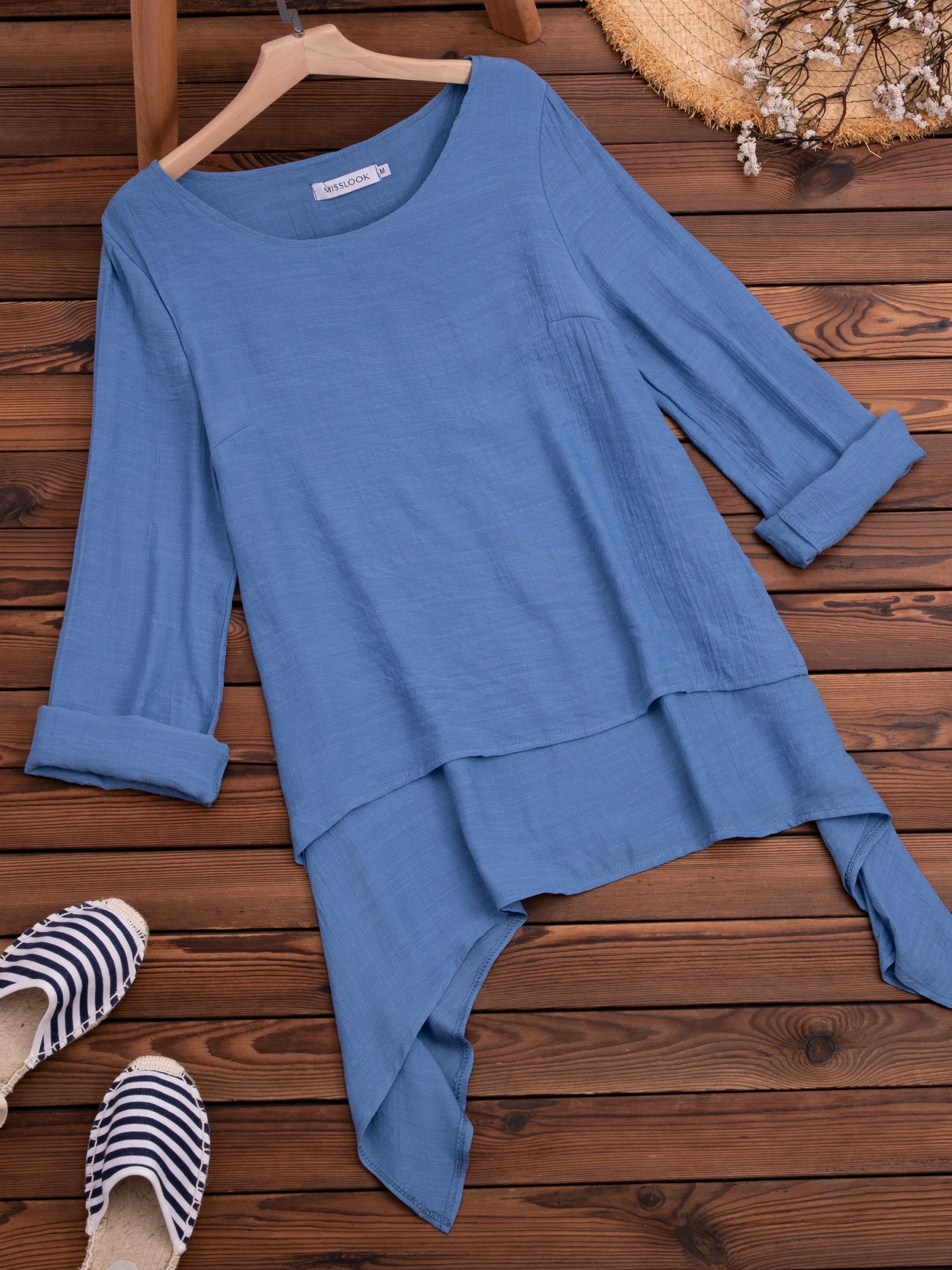 Casual Manga Larga Talla Grande Escote Redondo Blusa