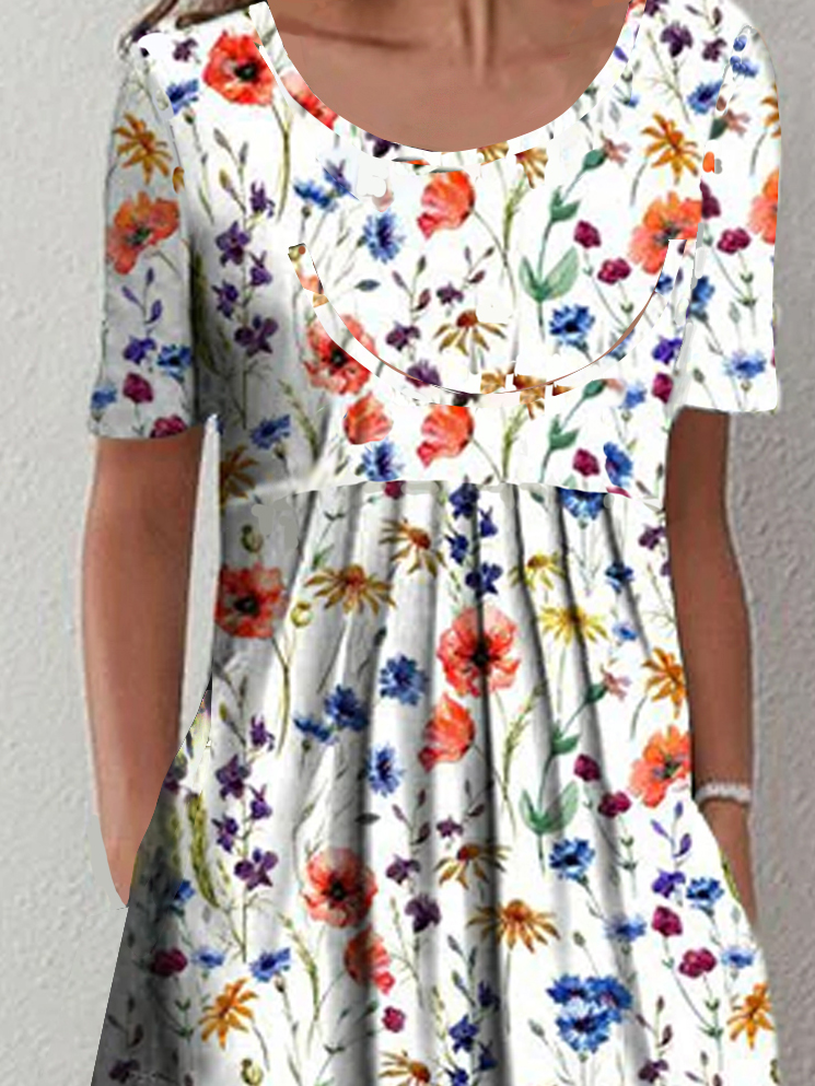 Casual Floral Aflojar Poliéster Manga Corta Vestido