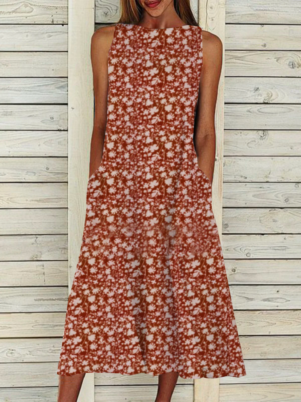 Talla Grande Sin Mangas Escote Redondo Floral Vestido