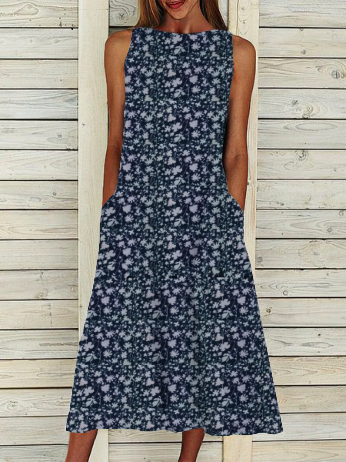 Talla Grande Sin Mangas Escote Redondo Floral Vestido