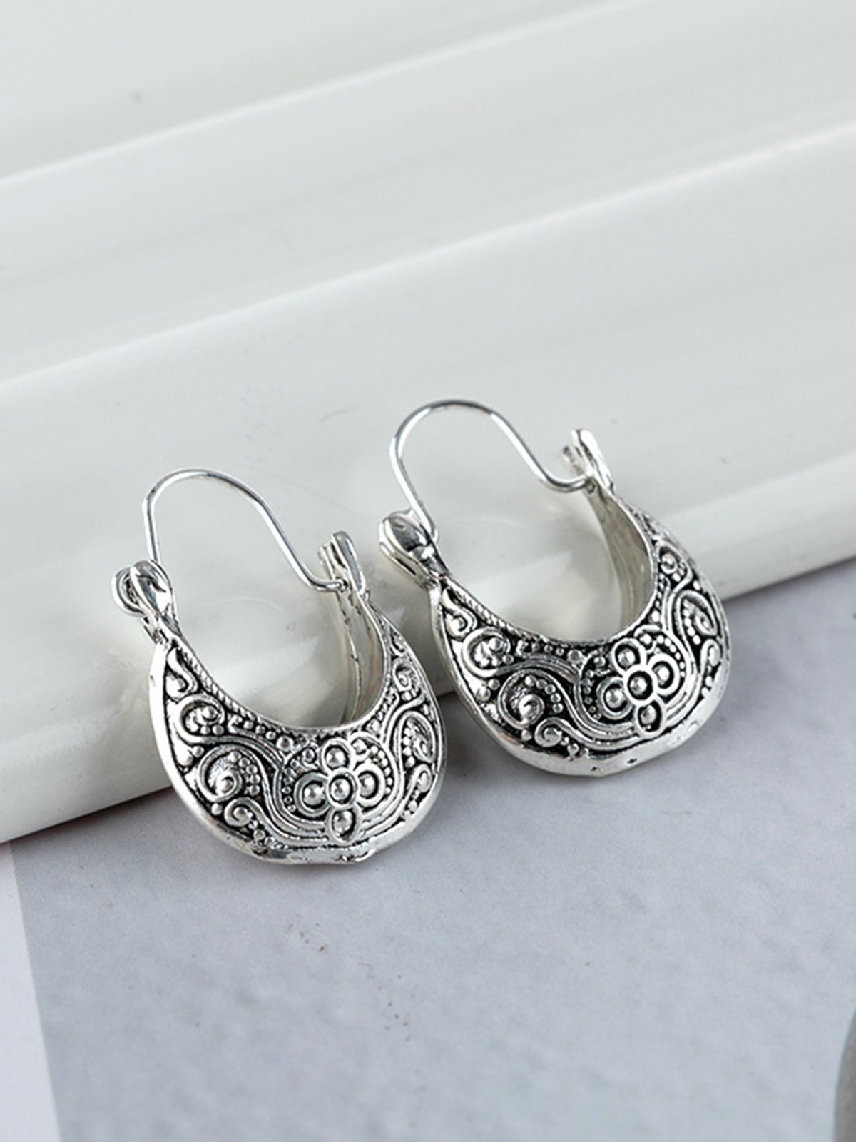 Mujer Plata Retro Tribal Vacaciones Aretes