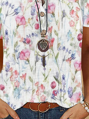 Floral Manga Corta Blusa