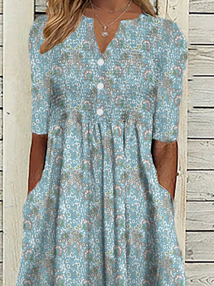 Boho Mujer Azul Talla Grande Floral Vestido Largo