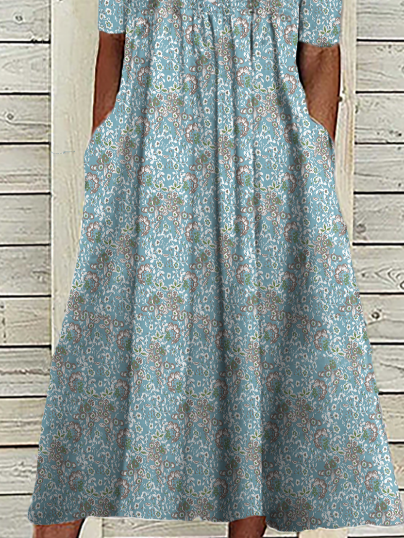 Boho Mujer Azul Talla Grande Floral Vestido Largo