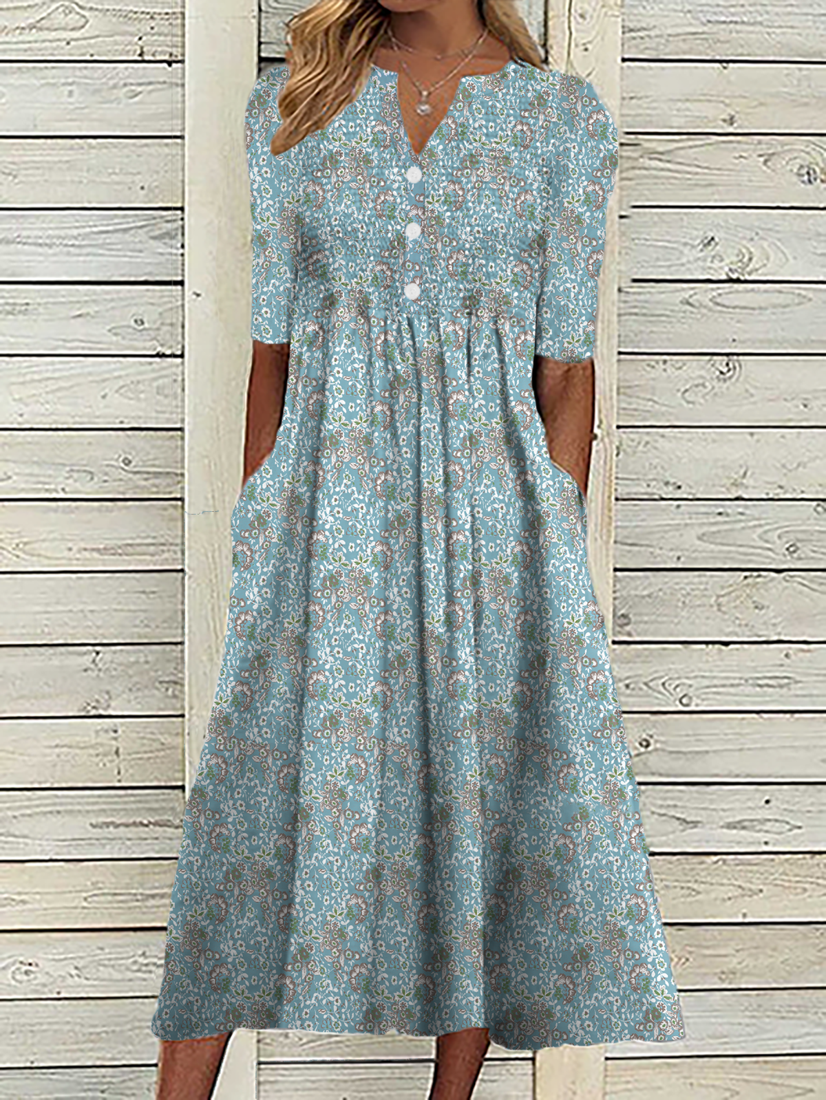 Boho Mujer Azul Talla Grande Floral Vestido Largo