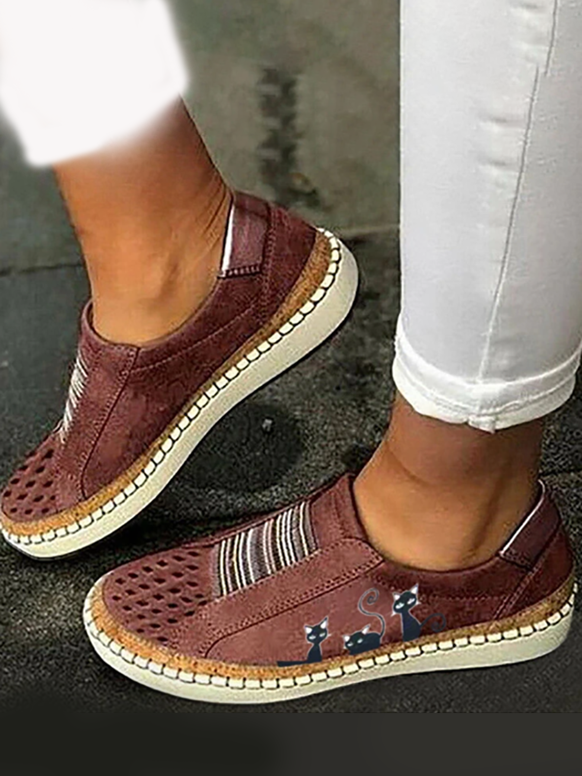 Casual Todas las Estaciones Gato Antideslizante Punta Cerrada Tela Víspera de Todos los Santos Slip-On EVA Zapatos Planos para Mujeres