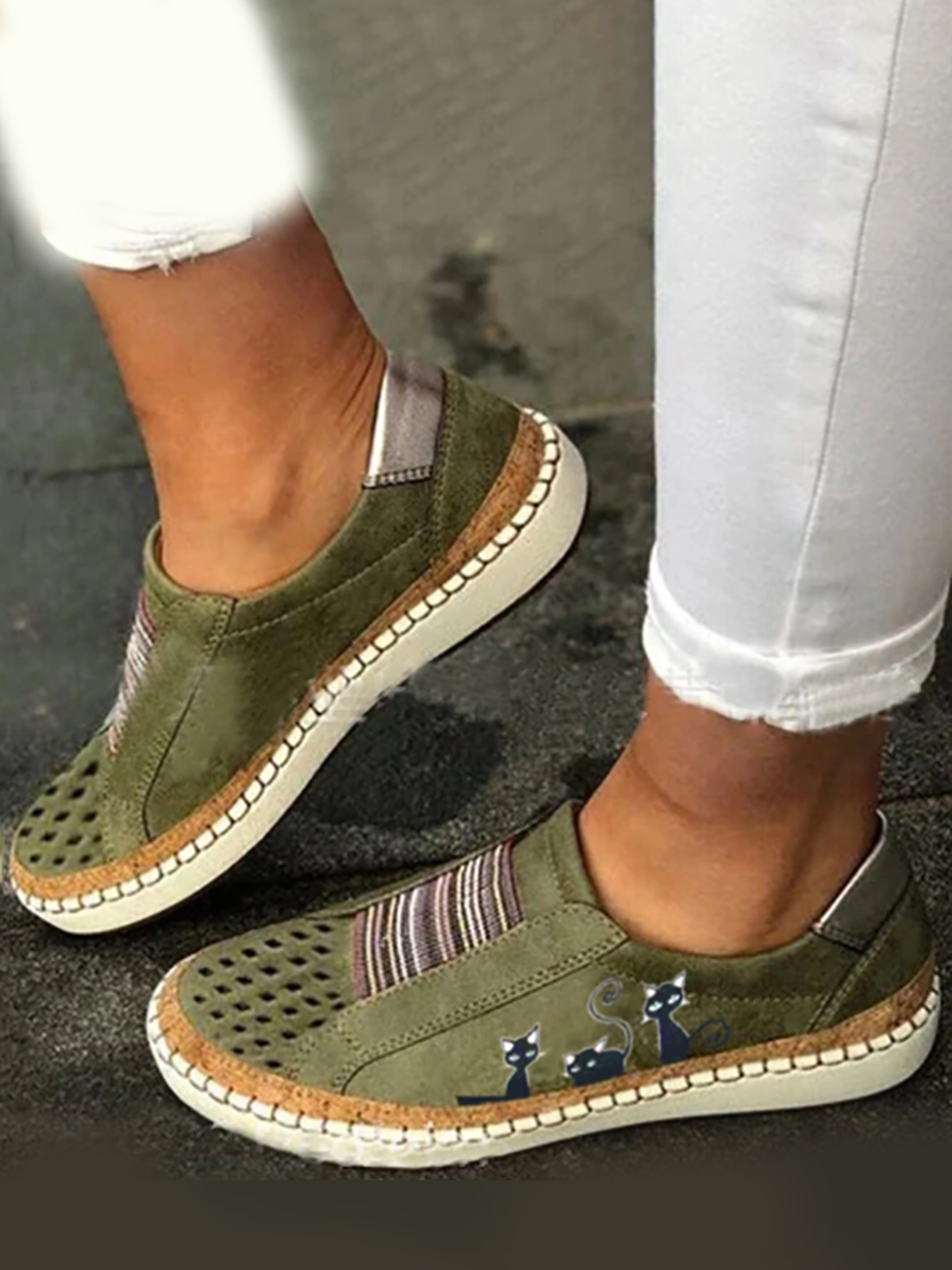 Casual Todas las Estaciones Gato Antideslizante Punta Cerrada Tela Víspera de Todos los Santos Slip-On EVA Zapatos Planos para Mujeres