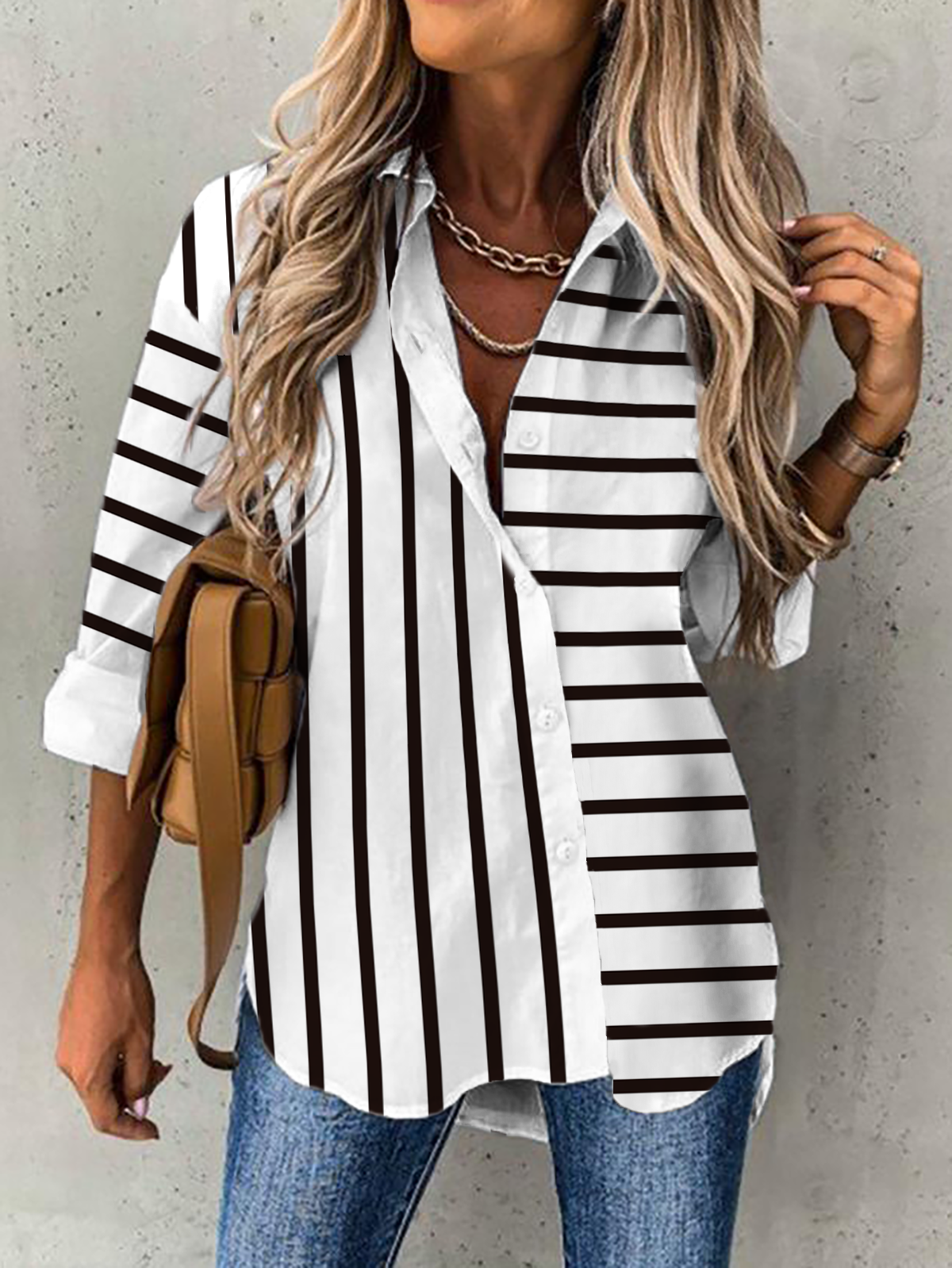 Talla Grande Rayas Casual Blusa