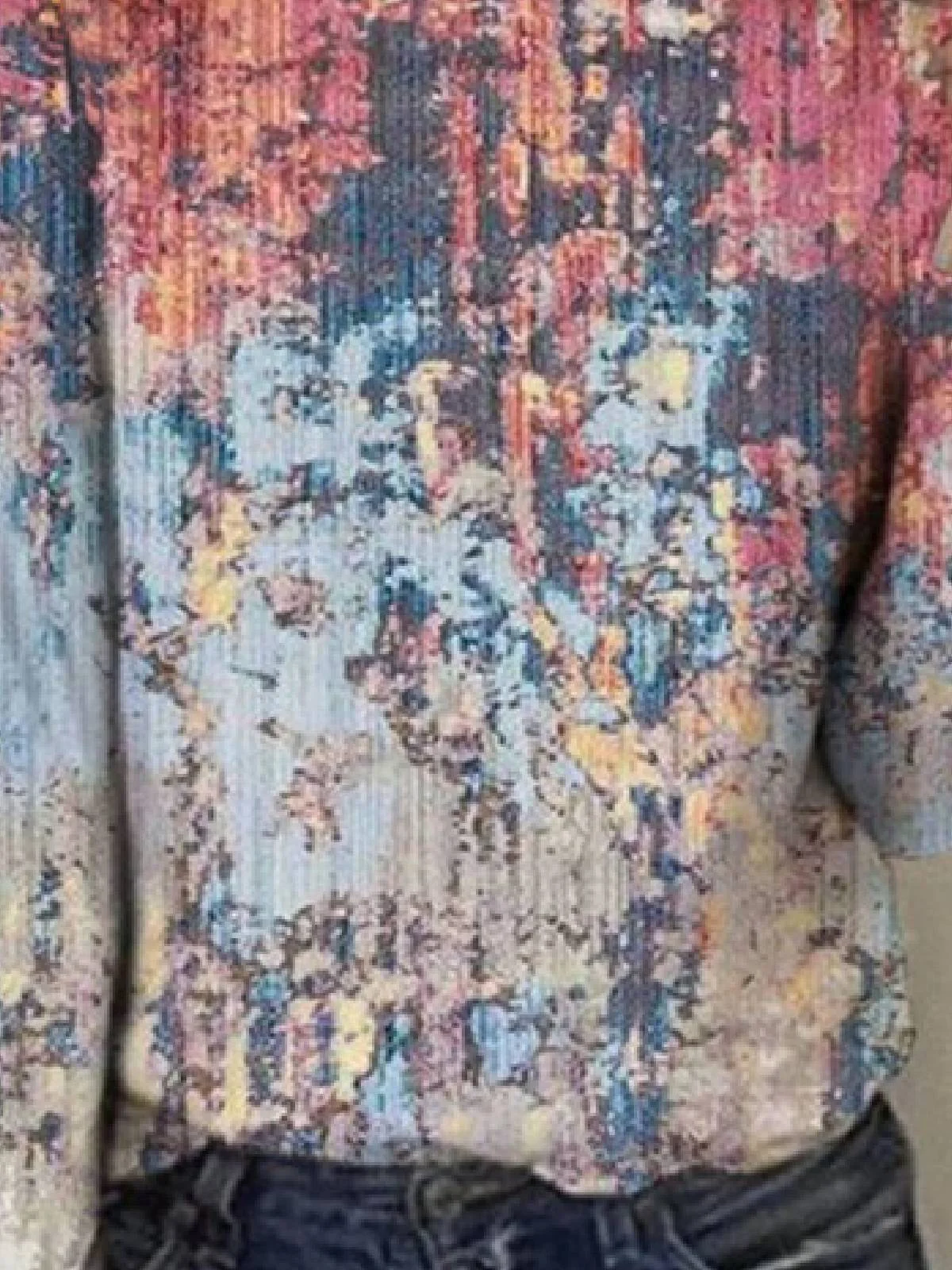 Casual Escote Redondo Manga Larga Abstracto T-Camisa