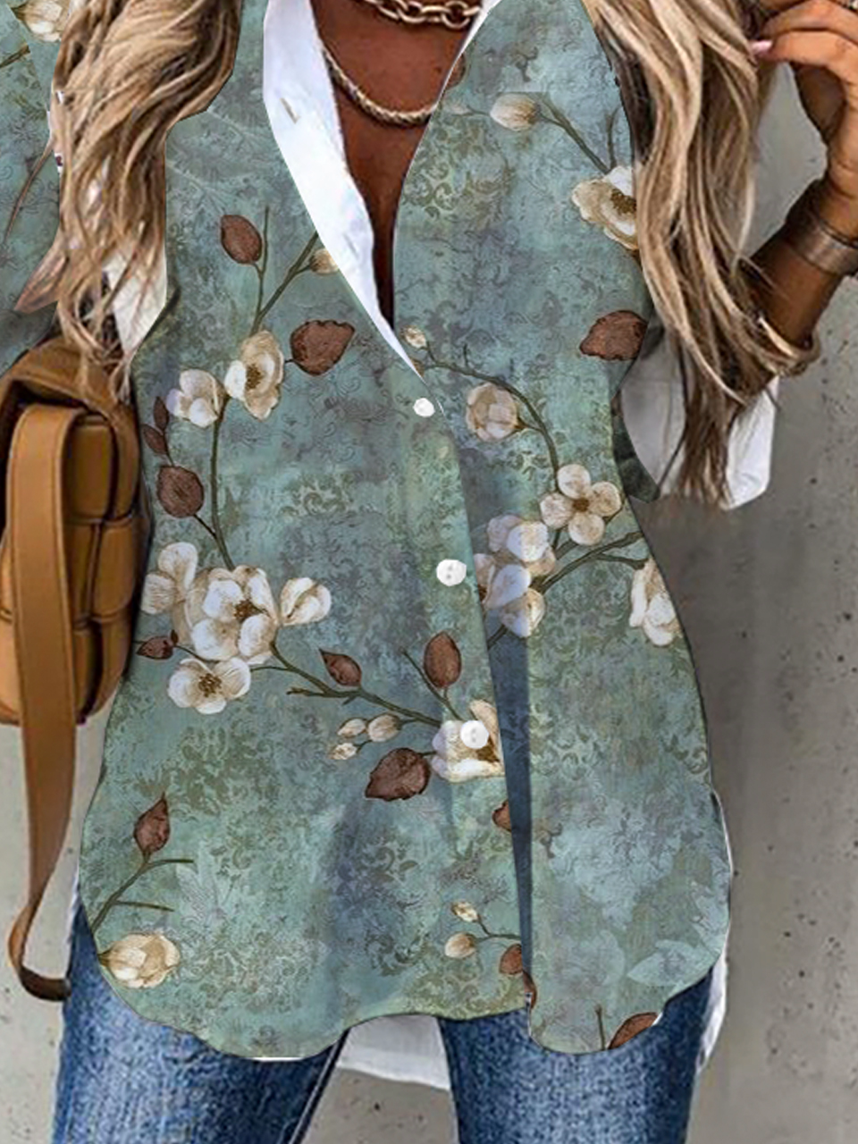 Casual Cuello Camisero Floral Flojo Blusa