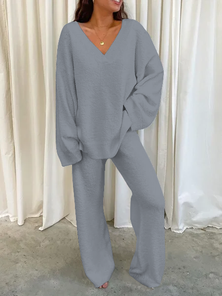 Color Puro Comodidad Simple Pijamas para Mujer/Conjuntos de Invierno Flojo Regular Dos Piezas Trajes