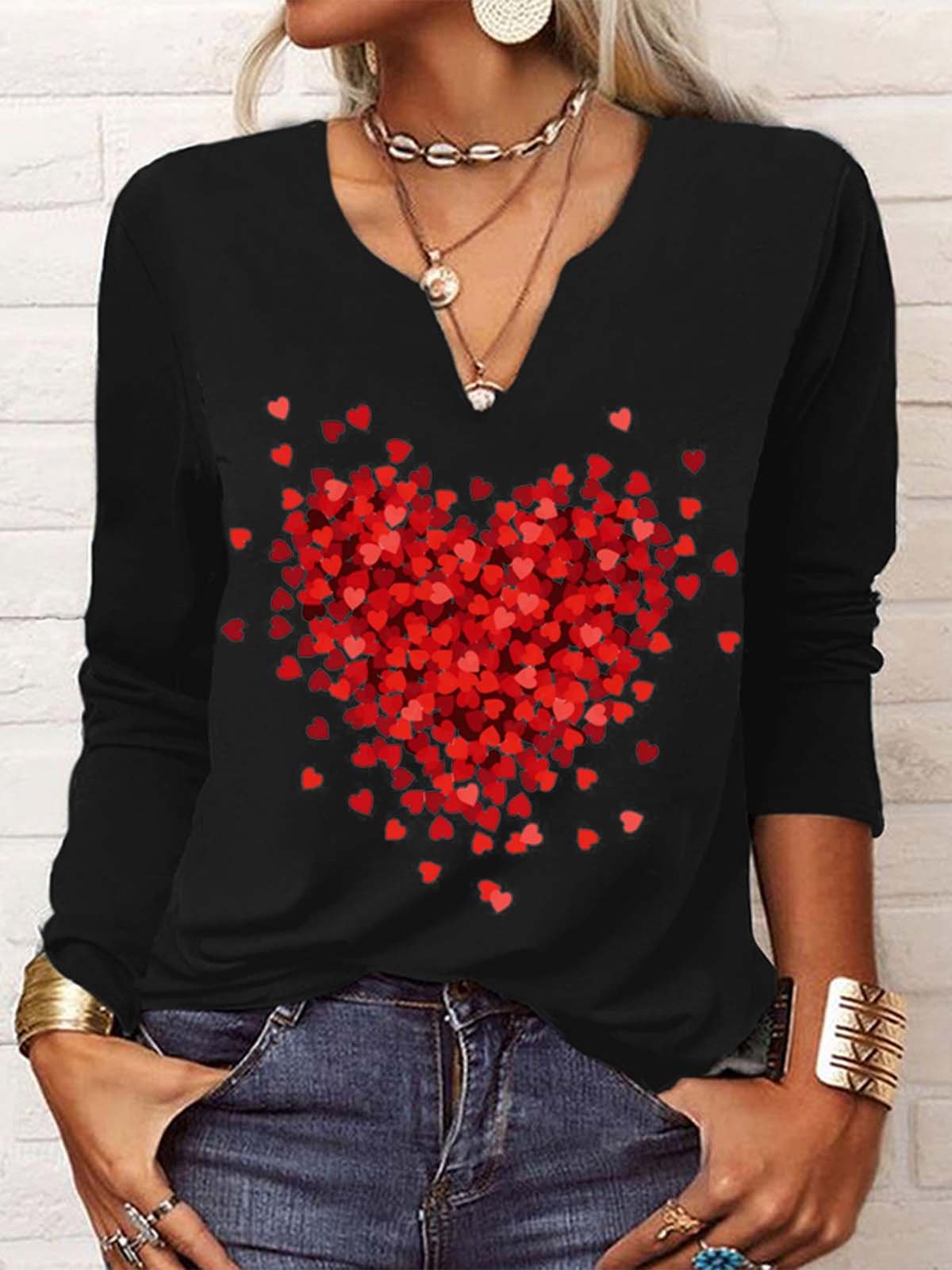 Casual Flojo Corazón/Cordado T-Camisa