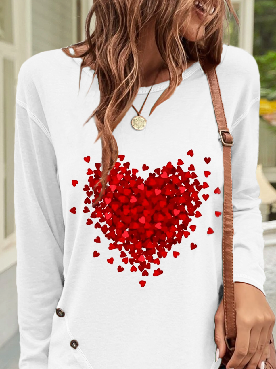 Casual Botón Corazón Camiseta