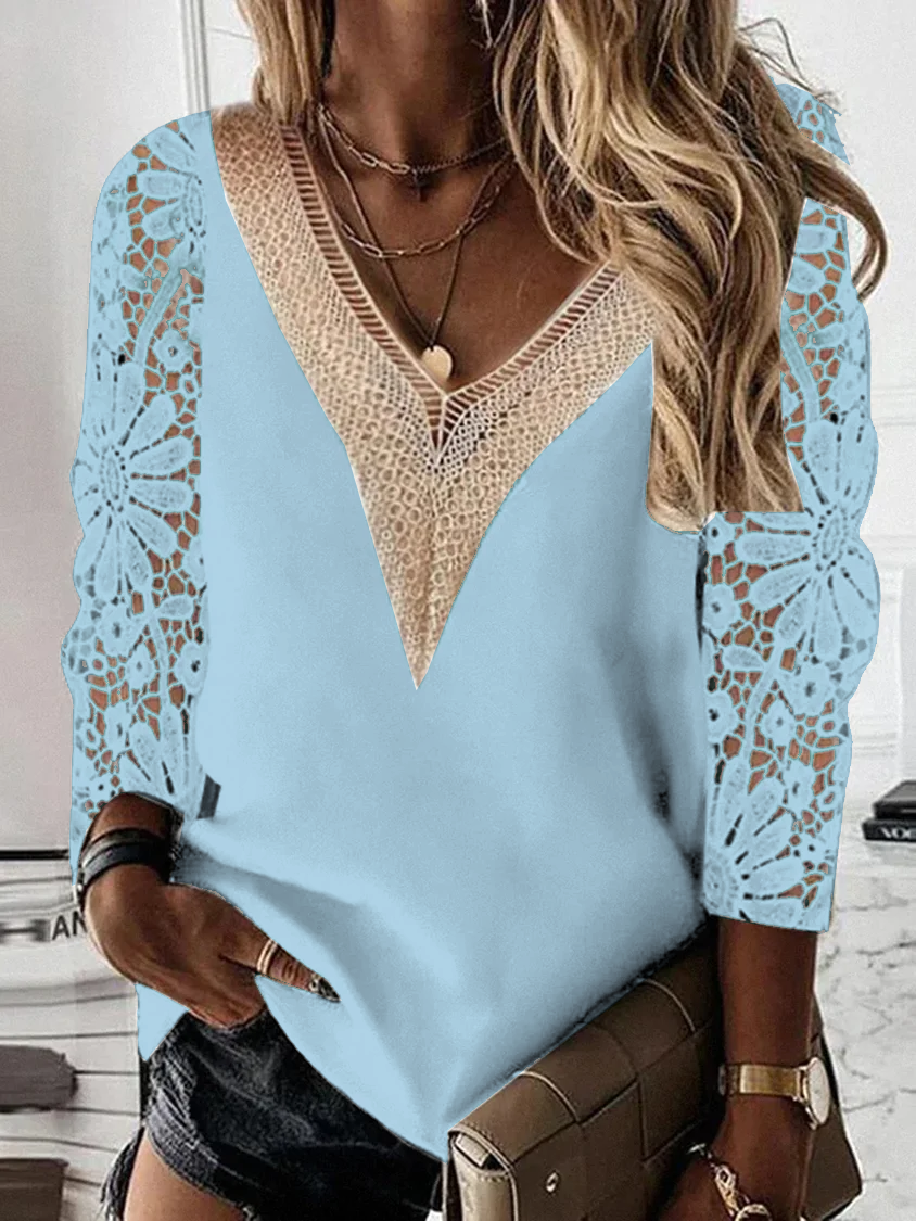 Cuello Pico Liso Casual Top