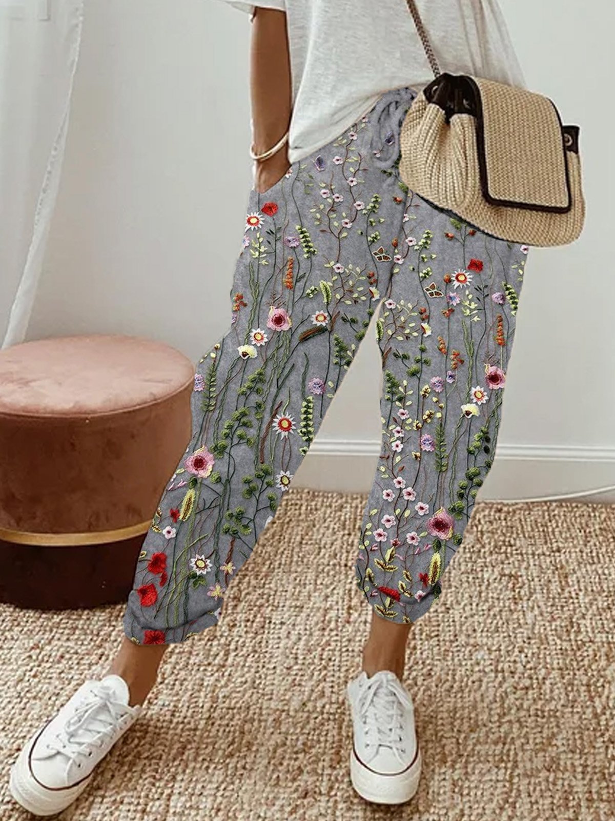 Floral Casual Flojo Pantalones