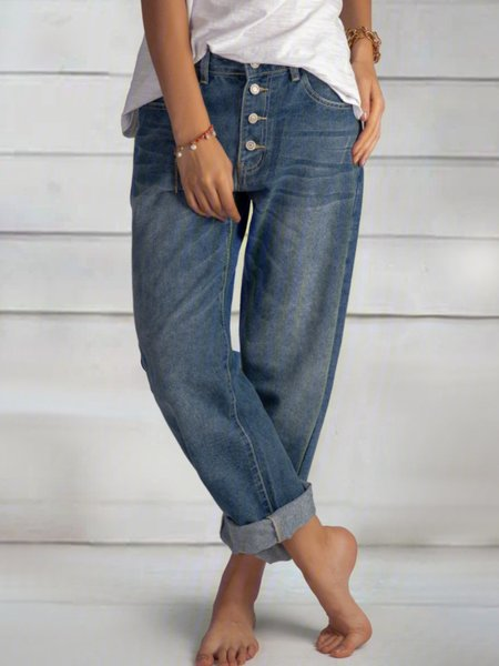 Talla Grande Liso Casual Regular Ajuste Pantalones Vaqueros