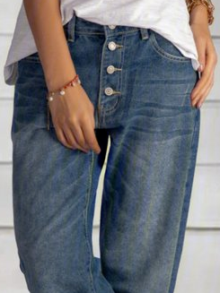 Talla Grande Liso Casual Regular Ajuste Pantalones Vaqueros