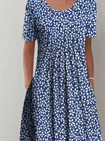 Casual Escote Redondo Floral Flojo Vestido