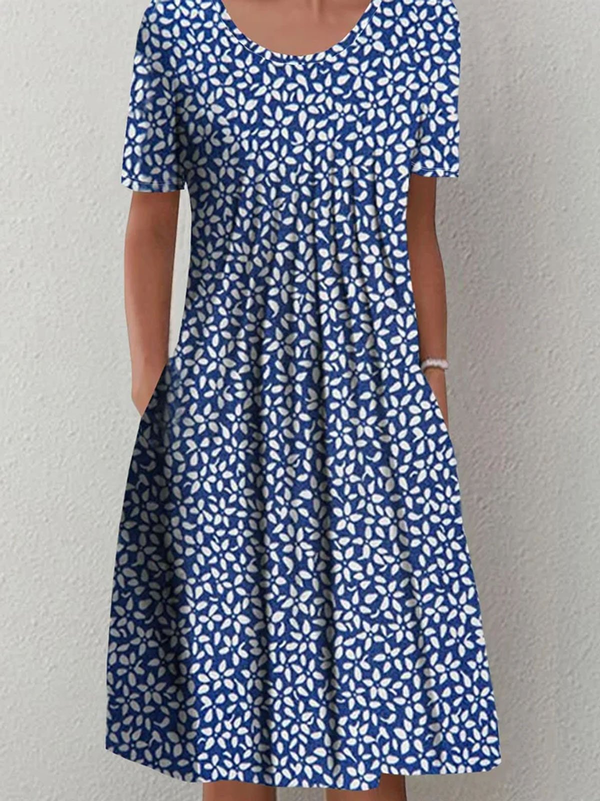 Casual Escote Redondo Floral Flojo Vestido