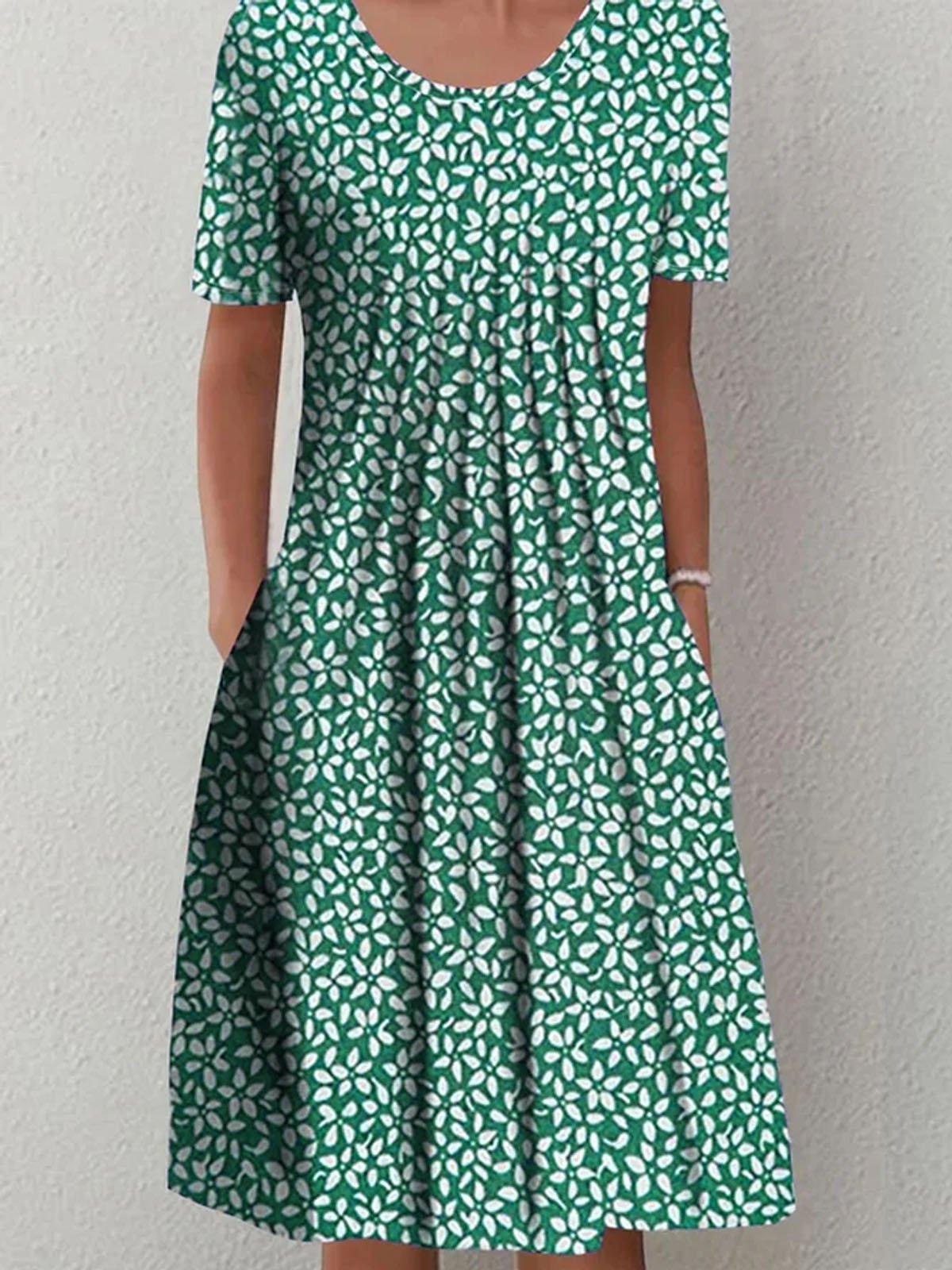 Casual Escote Redondo Floral Flojo Vestido