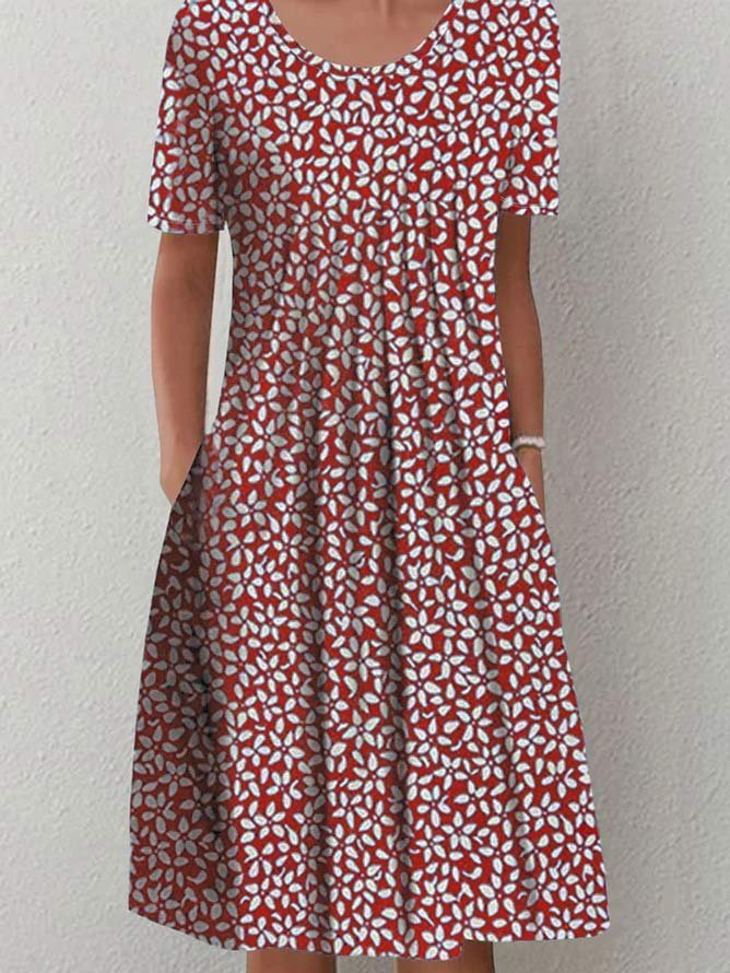 Casual Escote Redondo Floral Flojo Vestido