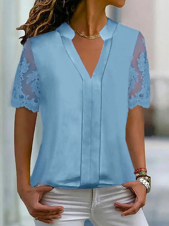 Cuello Pico Liso Casual Flojo Camisa