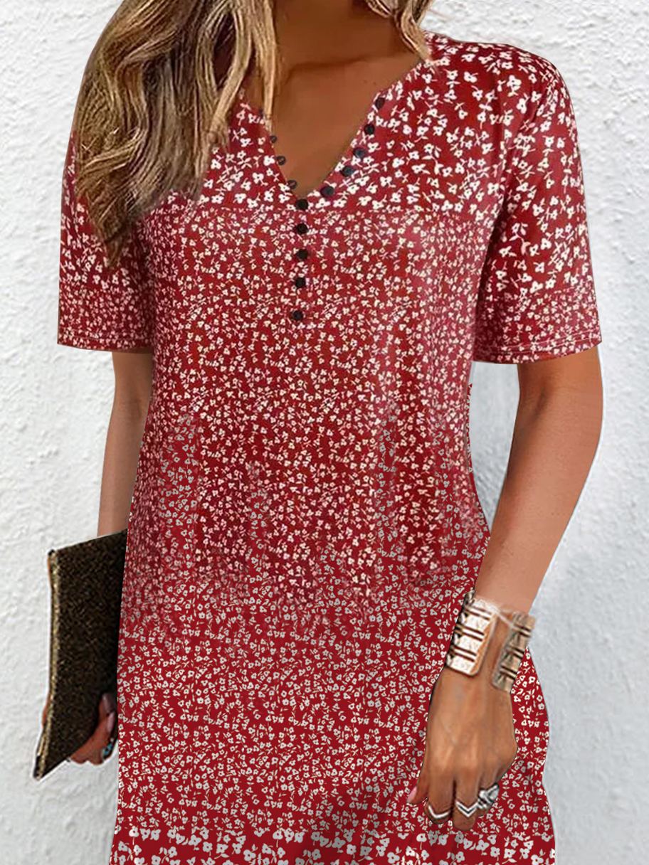 Floral Flojo Cuello Camisero Casual Vestido