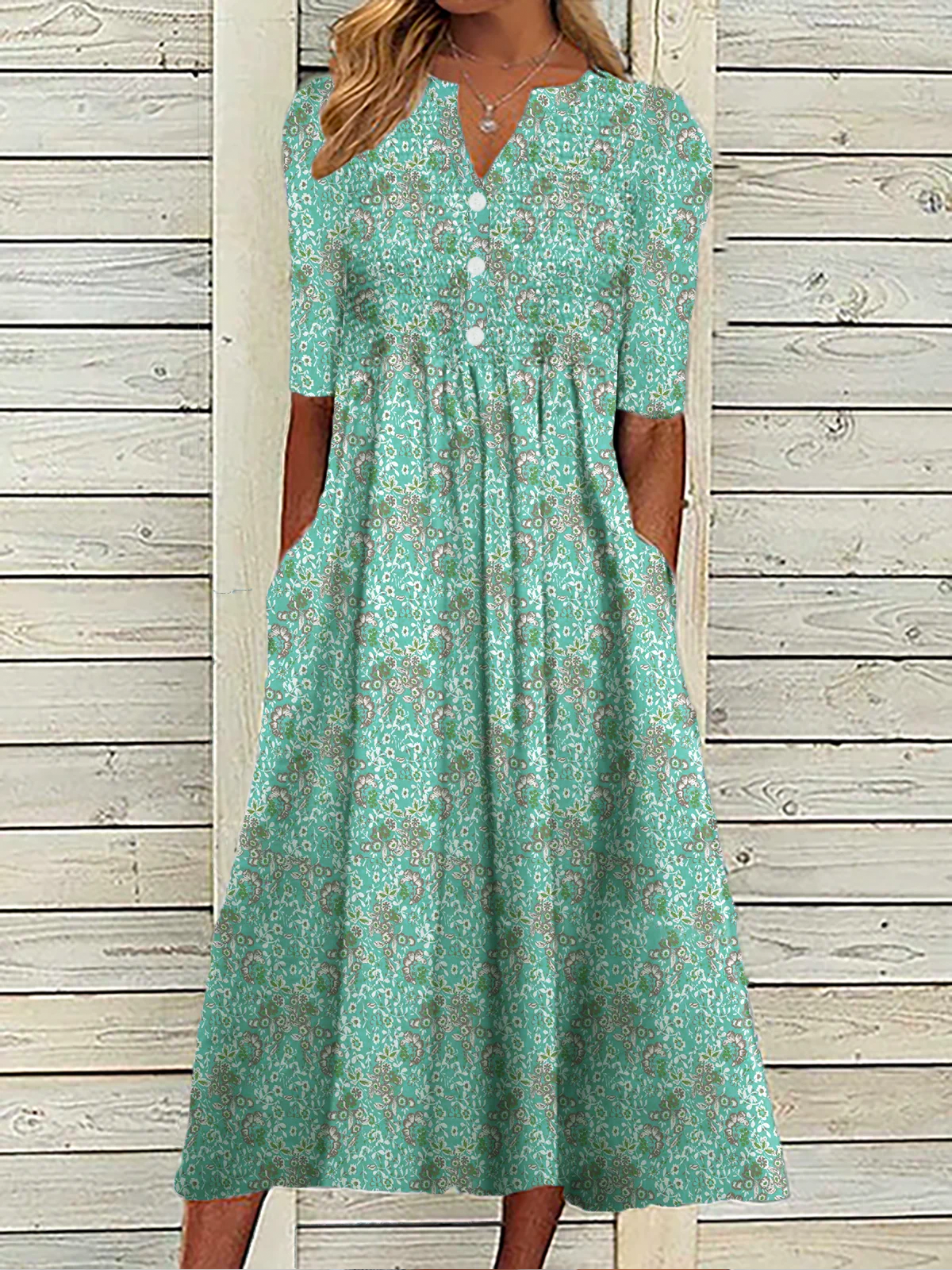 Boho Mujer Azul Talla Grande Floral Vestido Largo