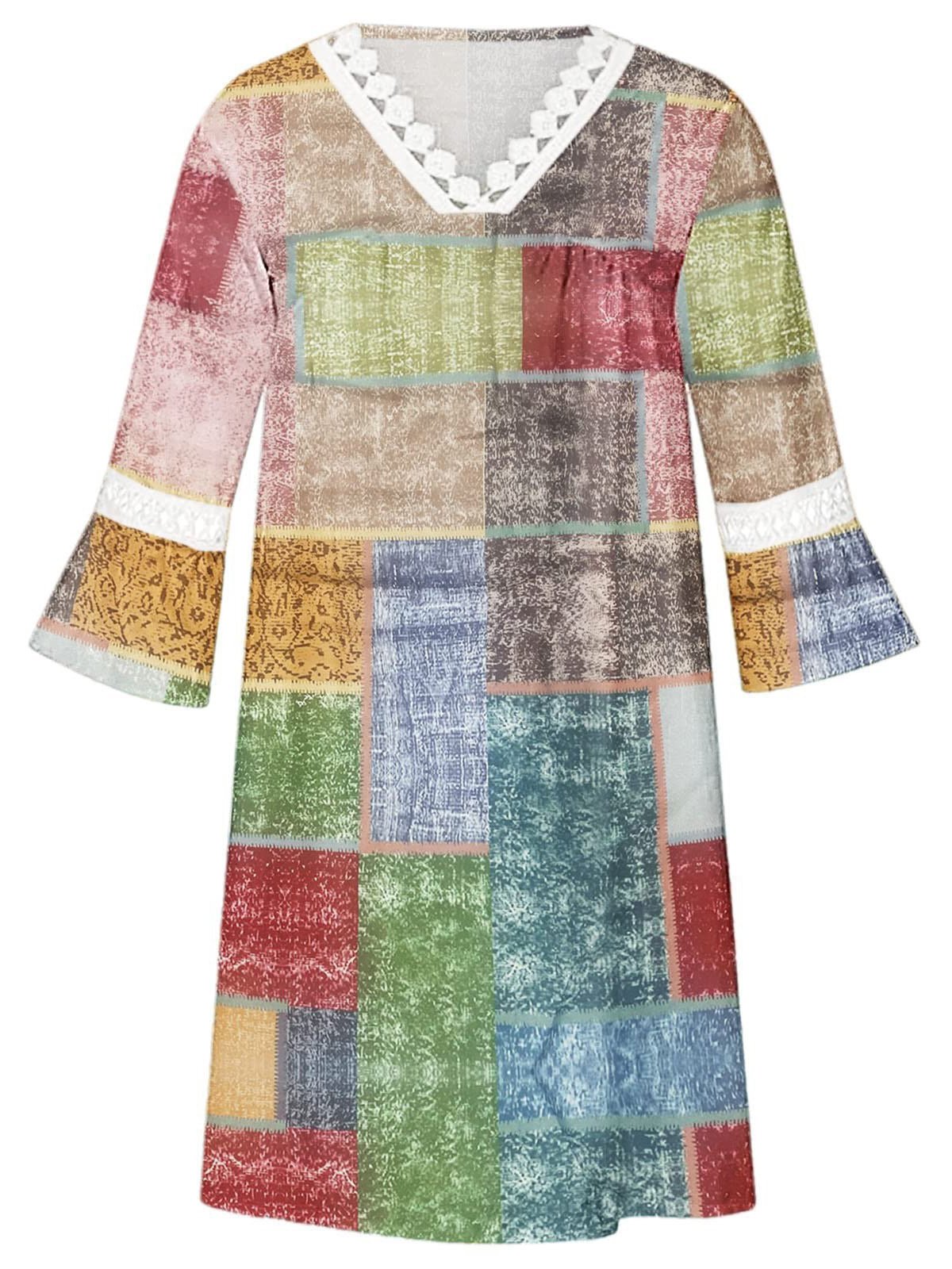 Étnico Casual Cuello Pico Flojo Vestido