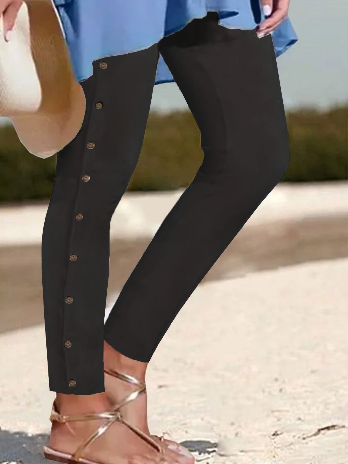 Hebilla Liso Regular Ajuste Casual Leggings