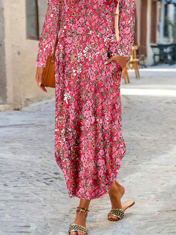 Casual Disty Floral Manga Larga Escote Redondo Vestido