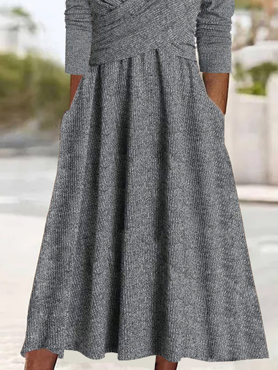 Casual Primavera / Otoño Diario Maxi Vestido Gris Hebilla Liso