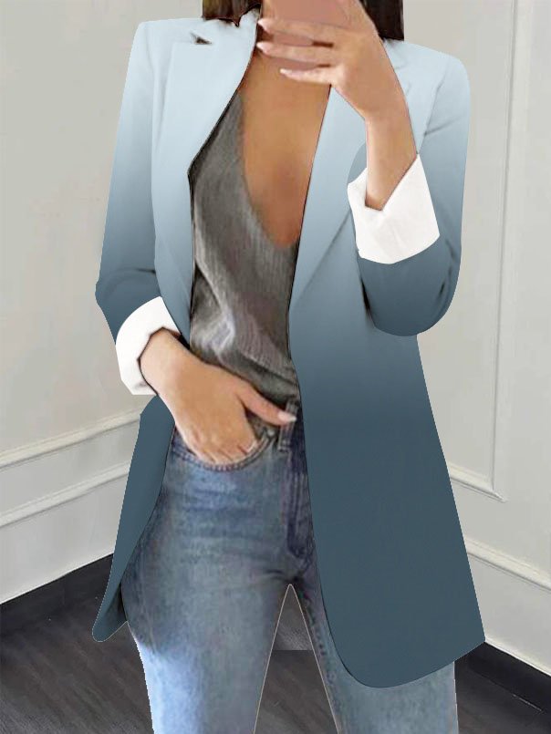 Cuello de Solapa Manga Larga Ombre Regular Flojo Chaqueta para Mujeres