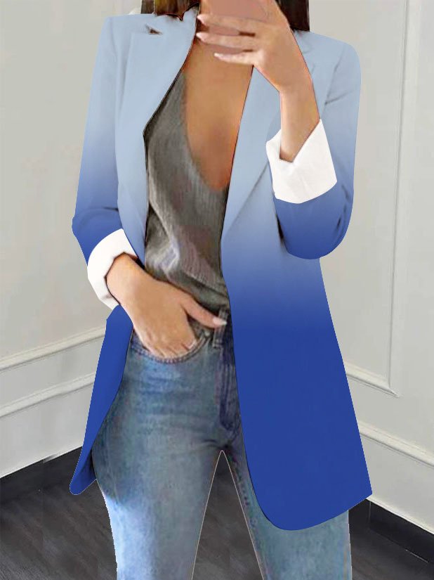 Cuello de Solapa Manga Larga Ombre Regular Flojo Chaqueta para Mujeres