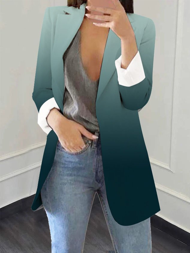 Cuello de Solapa Manga Larga Ombre Regular Flojo Chaqueta para Mujeres
