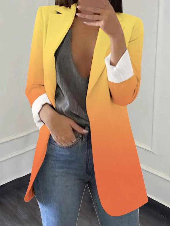 Cuello de Solapa Manga Larga Ombre Regular Flojo Chaqueta para Mujeres