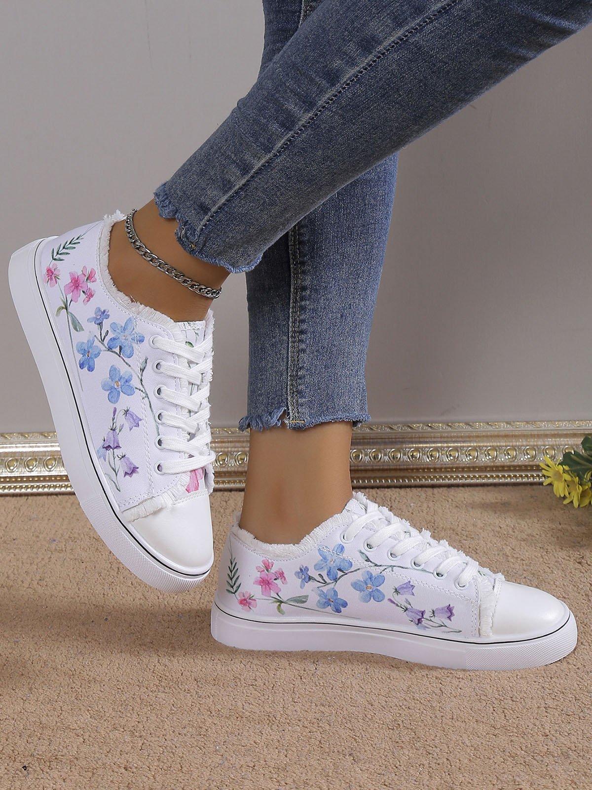 Moda Floral Ultraligero Respirable Deportes Lona Zapatos