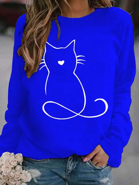 Casual Escote Redondo Gato Sudadera