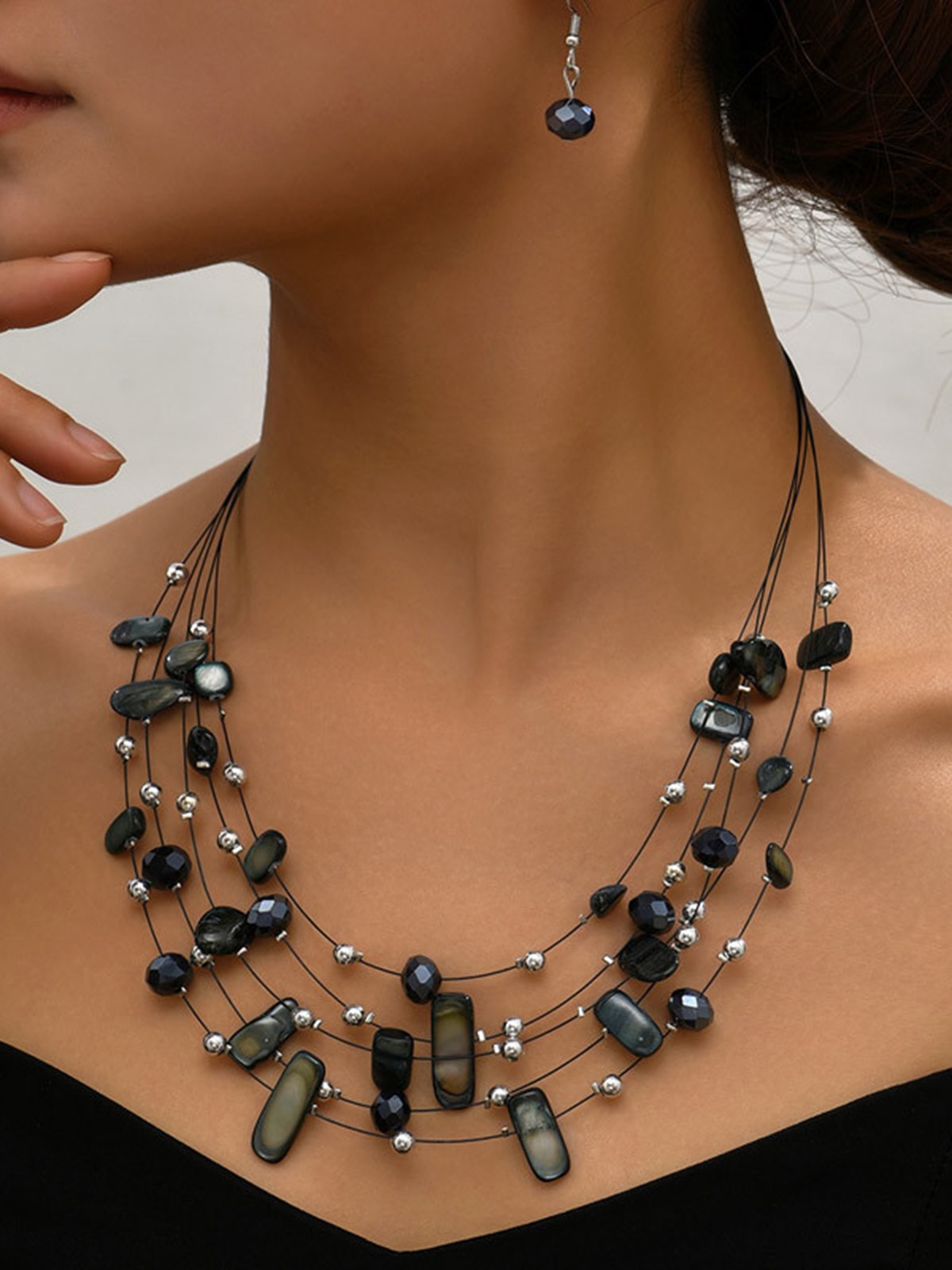Bohémico Multicolor Perlas En capas Collar Aretes Traje