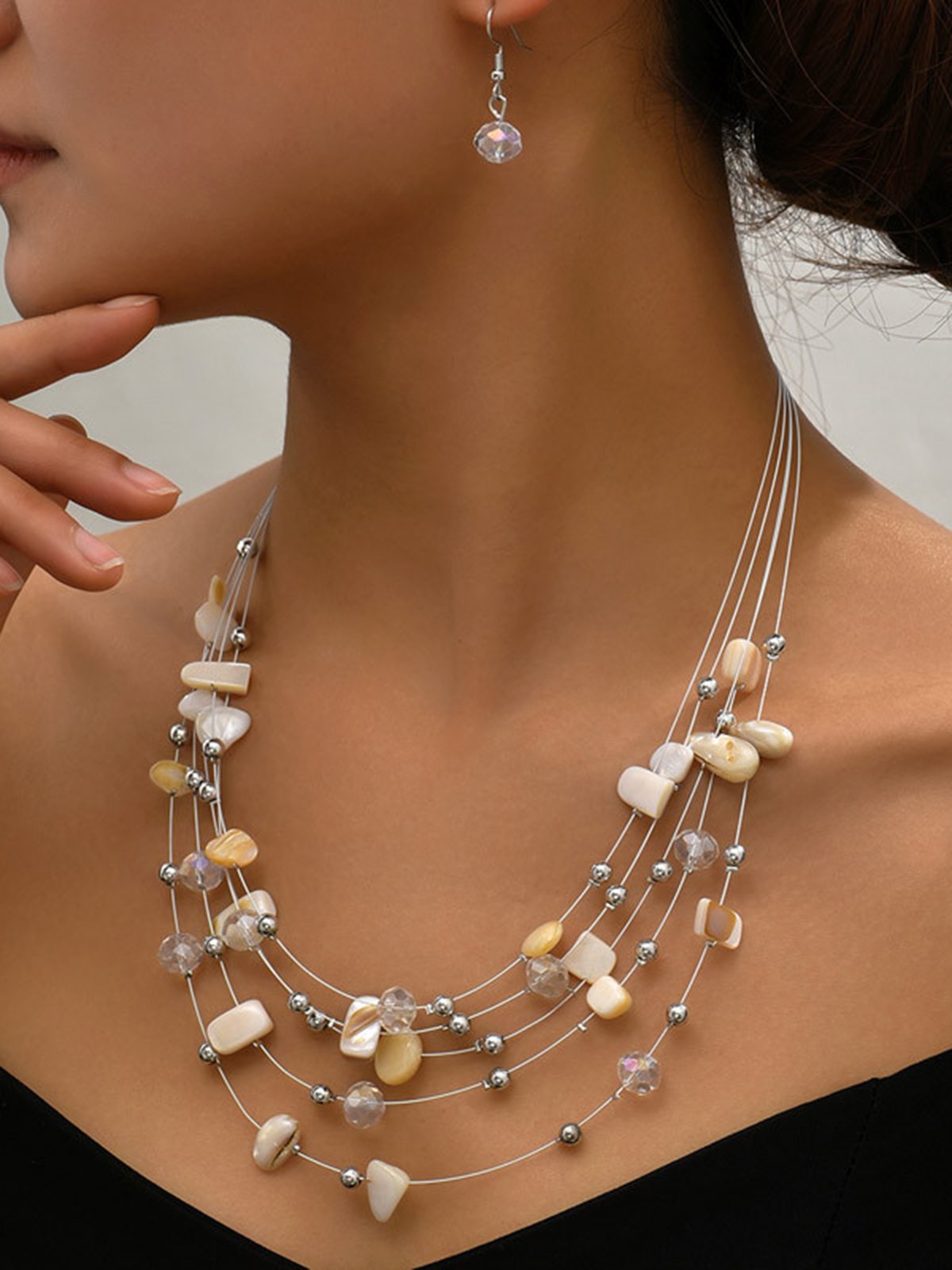 Bohémico Multicolor Perlas En capas Collar Aretes Traje