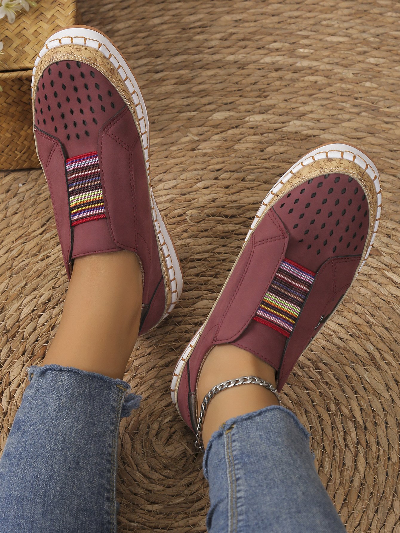 Casual Todas las Estaciones Gato Antideslizante Punta Cerrada Tela Víspera de Todos los Santos Slip-On EVA Zapatos Planos para Mujeres