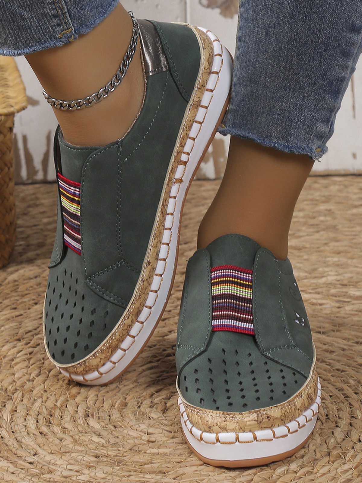 Casual Todas las Estaciones Gato Antideslizante Punta Cerrada Tela Víspera de Todos los Santos Slip-On EVA Zapatos Planos para Mujeres