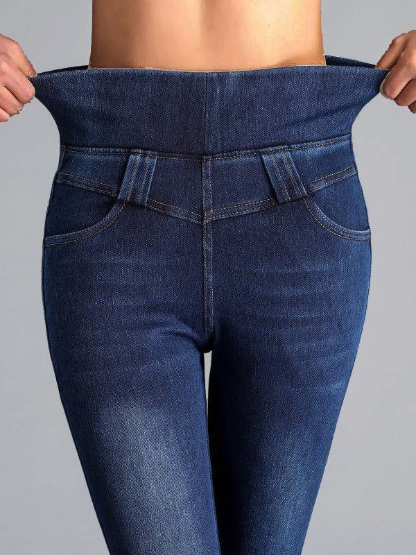 apretado Liso Mezclilla Casual Pantalones Vaqueros