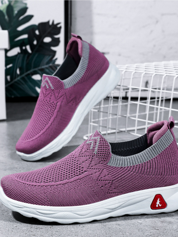 Deportes Bloque de color Slip-On Tacón Plano Zapatos tejidos con mosca