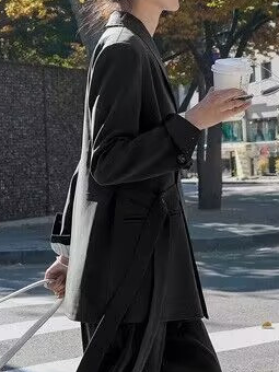 Cuello de Solapa Manga Larga Liso Con Cordones Regular Regular Ajuste Chaqueta para Mujeres