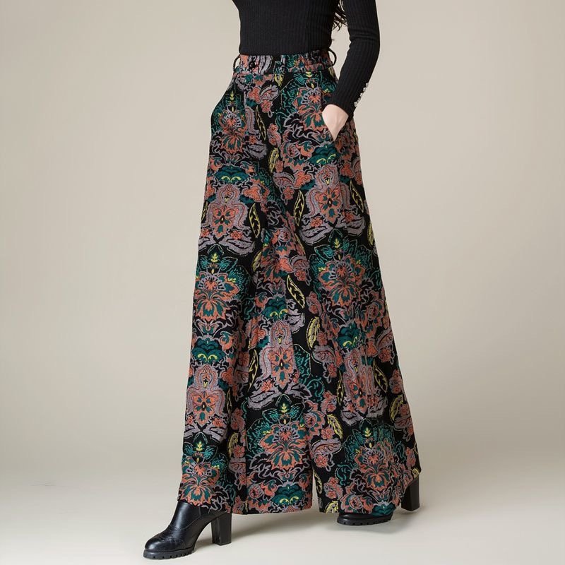 Casual Paisley Largo Bolsillo con Paneles Pantalón