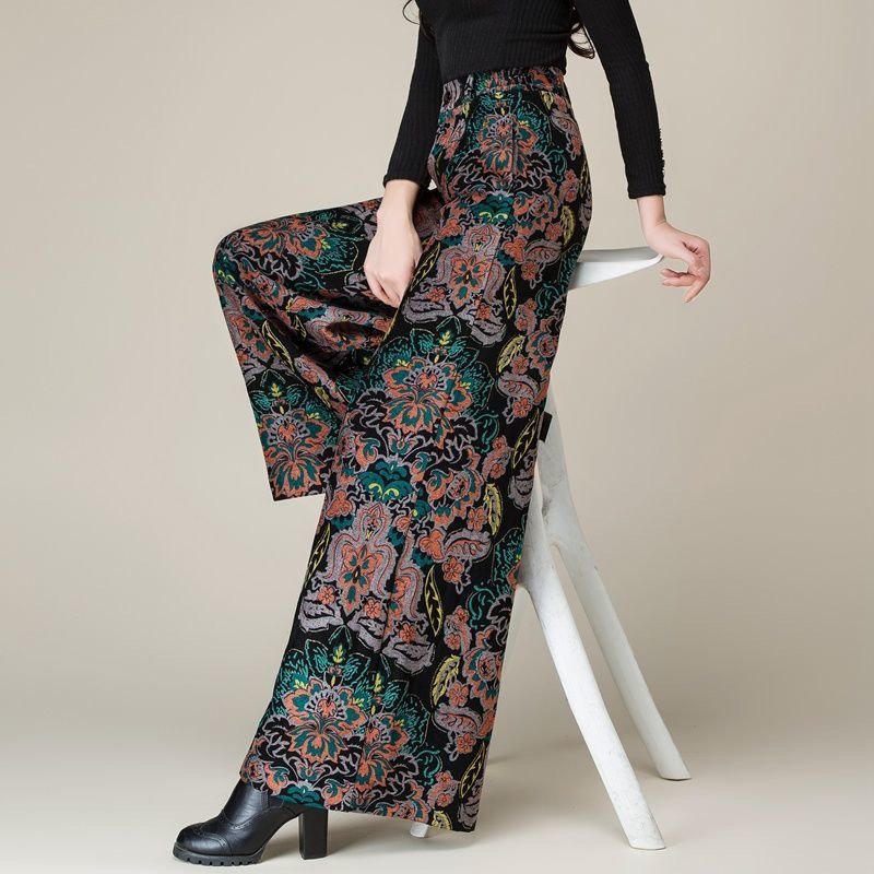 Casual Paisley Largo Bolsillo con Paneles Pantalón